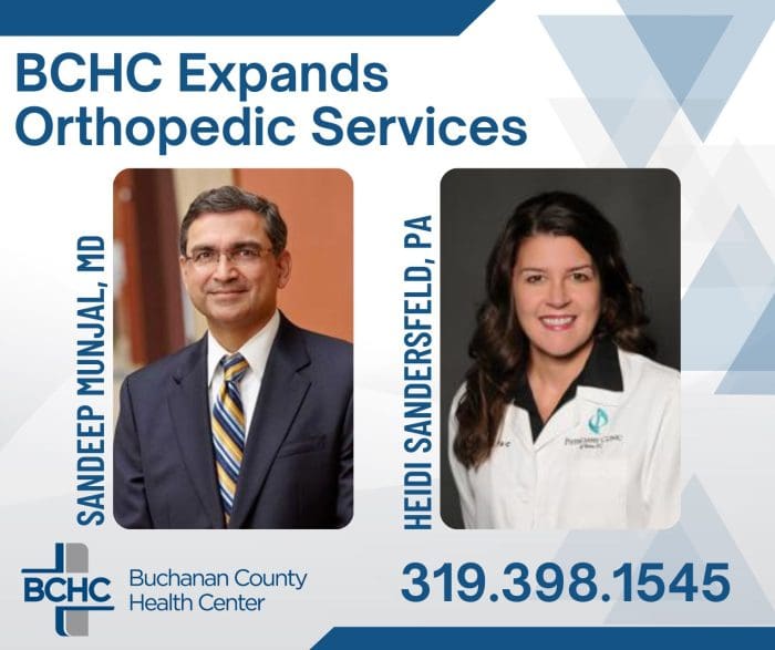 BCHC Expands Orthopedic Specialty & Surgical Services | Dr. Sandeep Munjal & Heidi Sandersfeld, PA from Physicians’ Clinic of Iowa to visit BCHC Weekly Beginning in December