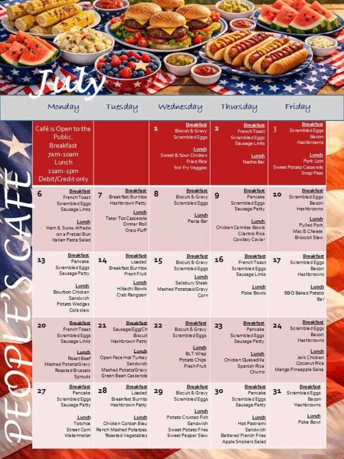 People's Cafe July Menu